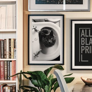 Cat Sitting in Bathroom Sink Print, Funny Cat Black and White Wall Art ...