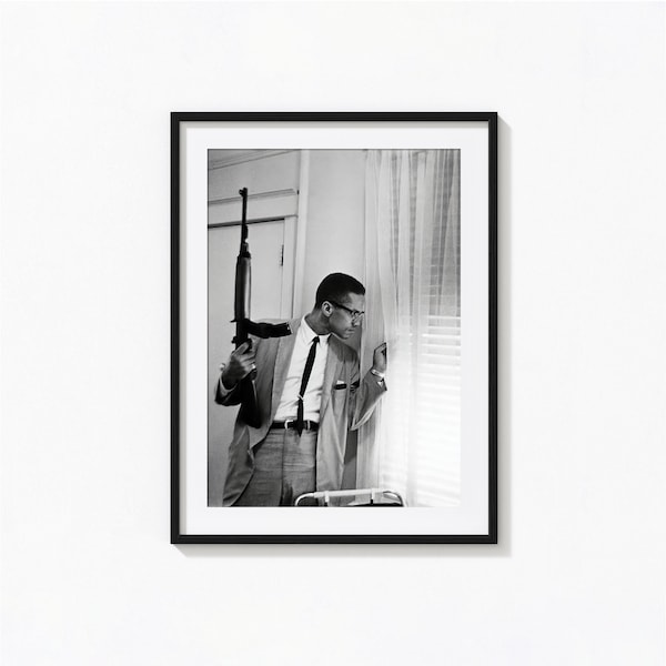 Malcolm X Holding Gun Print, Art mural noir et blanc, impression vintage, tirages photographiques, impression d'Art Photo de qualité musée