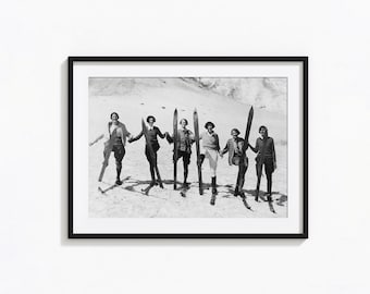 Vintage Snow Skiing Print, Women Skiers Black and White Wall Art, Vintage Print, Photography Prints, Museum Quality Photo Print