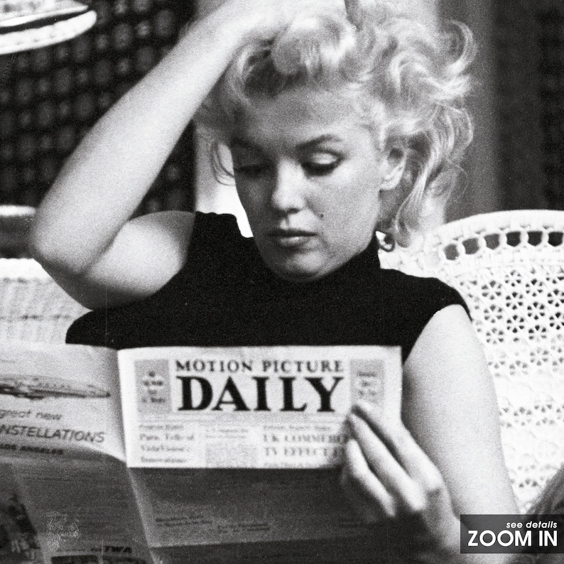 Marilyn Monroe Reading Newspaper Poster Black and White Wall - Etsy