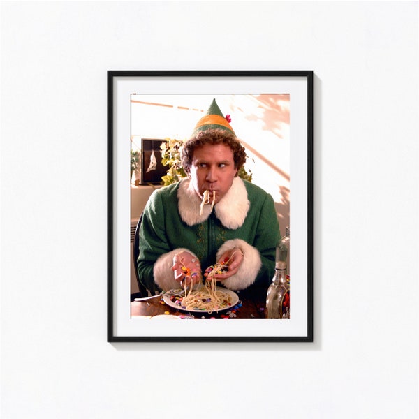 Elf Eating Spaghetti Movie Poster, Funny Kitchen Wall Decor, Kitchen Vintage Print, Photography Prints, Museum Quality Photo Art Print