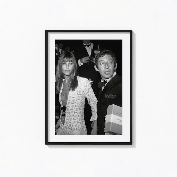 Jane Birkin et Serge Gainsbourg Print, Fashion Black and White Wall Art, vintage Print, Photography Prints, Museum Quality Photo Print