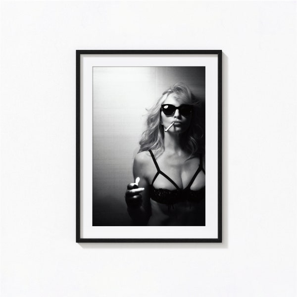 Madonna Smoking Print, Feminist Fashion Poster, Black and White Wall Art, Vintage Print, Photography Prints, Museum Quality Photo Print