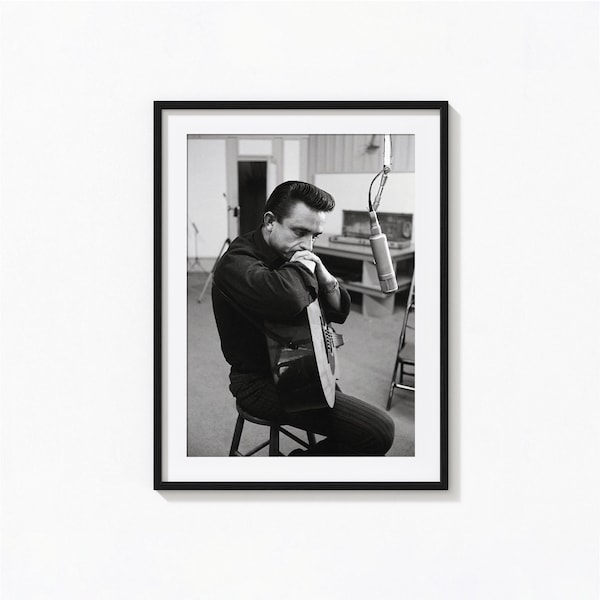 Johnny Cash Poster, Musik schwarz weiß Wandkunst, Vintage Druck, Fotografie Drucke, Foto Kunstdruck in Museumsqualität