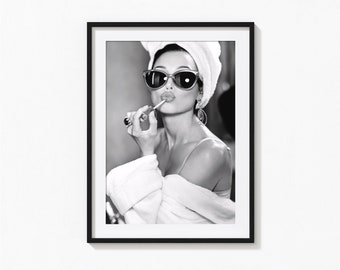 Audrey Hepburn Lipstick Print, Black and White Wall Art, Vintage Print, Photography Prints, Museum Quality Photo Print, Feminist Print