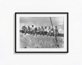 Trabajadores de la construcción de Nueva York almorzando en un travesaño, arte de pared en blanco y negro, impresión vintage, impresiones fotográficas, impresión de calidad de museo