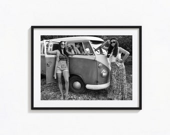 Woodstock Hippie Chicks Print, Peace and Love Black and White Wall Art, Vintage Print, Photography Prints, Museum Quality Photo Art Print