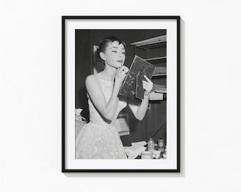 Audrey Hepburn Makeup Print, Black and White Wall Art, Vintage Print, Photography Prints, Museum Quality Photo Print, Feminist Print