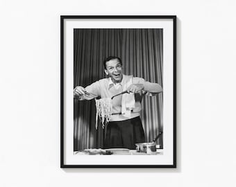 Frank Sinatra Eating Spaghetti Print, Kitchen Black and White Wall Art, Vintage Print, Photography Prints, Museum Quality Photo Print