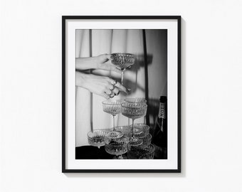 Champagner Gläser Druck, Bar Cart Art, Bar Pub schwarz und weiß Wandkunst, Vintage Druck, Fotografie Drucke, Fotodruck in Museumsqualität