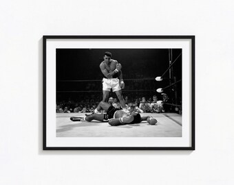 Muhammad Ali Print, Muhammad Ali vs Sonny Liston Black and White Wall Art, Vintage Print, Photography Prints, Museum Quality Photo Art Print