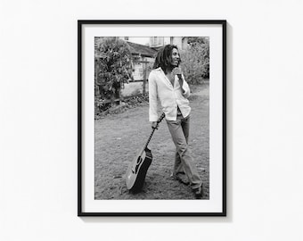 Bob Marley Guitar Print, Jamaicaanse Reggaezanger, Black and White Wall Art, Vintage Print, Fotografie Prints, Museum Quality Photo Print