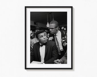 Muhammad Ali Print, Malcolm X Black and White Wall Art, Vintage Print, Photography Prints, Museum Quality Photo Art Print