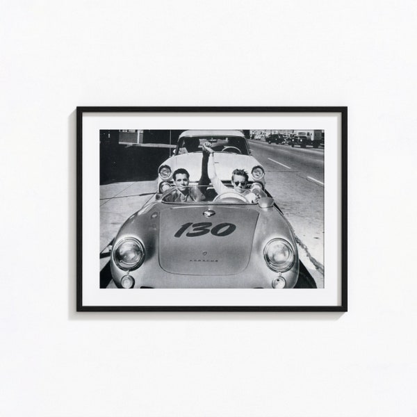 James Dean Print, James Dean Driving Porsche, Black and White Wall Art, Vintage Print, Photography Prints, Museum Quality Photo Print