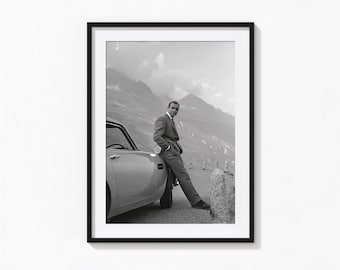 Sean Connery Print, 007 James Bond Classic Car Black and White Wall Art, Vintage Print, Photography Prints, Museum Quality Photo Print