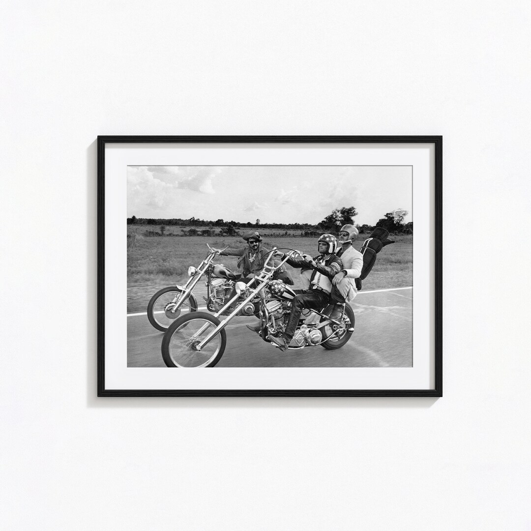 Easy Rider Print, Vintage Motorcycle Poster, Black and White Wall Art