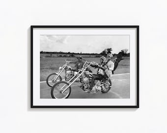 Easy Rider Print, Vintage Motorrad Poster, schwarz weiß Wandkunst, Vintage Print, Fotografie Drucke, Foto Kunstdruck in Museumsqualität