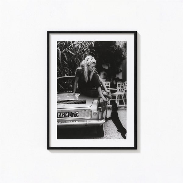 Affiche Brigitte Bardot, Brigitte Bardot avec chien Art mural noir et blanc, impression vintage, tirages de photographie, impression d’Art photo de qualité musée
