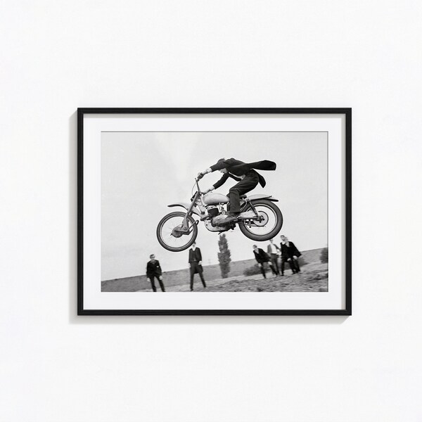 Vintage Motorcycle Jump Print, Vintage Sports Black and White Wall Art, Vintage Print, Photography Prints, Museum Quality Photo Print