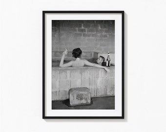 Steve McQueen and Wife Neile Adams Bath Tub Print, Black and White Wall Art, Vintage Print, Photography Prints, Museum Quality Photo Print