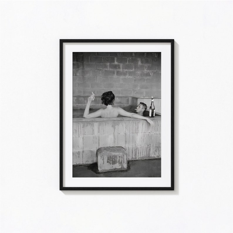 Steve McQueen and Wife Neile Adams Bath Tub Print, Black and White Wall Art, Vintage Print, Photography Prints, Museum Quality Photo Print image 1