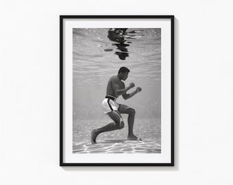 Muhammad Ali Print, Training Unterwasser, schwarz-weiße Wandkunst, Vintage-Druck, Fotografie-Drucke, Foto-Kunstdruck in Museumsqualität