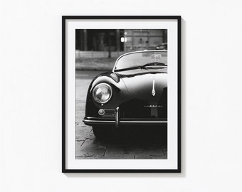 An Old Vintage Porsche Print, Classic Antique Car Black and White Wall Art, Vintage Print, Photography Prints, Museum Quality Photo Print