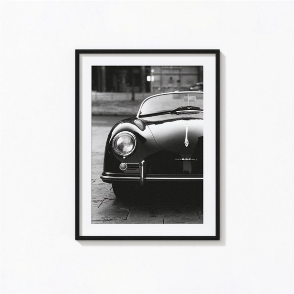 Una vecchia stampa Porsche vintage, Classic Antique Car Black and White Wall Art, Stampa vintage, Stampe fotografiche, Stampa fotografica di qualità museale