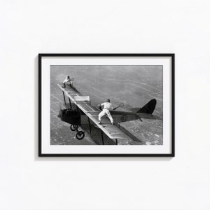 Wingwalker Tennis Match on Airplane Print, Tennis In The Sky Black and White Wall Art, Vintage Print Photography Prints Museum Quality Print