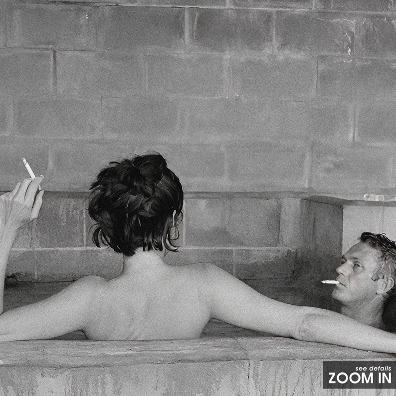 Steve McQueen and Wife Neile Adams Bath Tub Print, Black and White Wall Art, Vintage Print, Photography Prints, Museum Quality Photo Print image 4