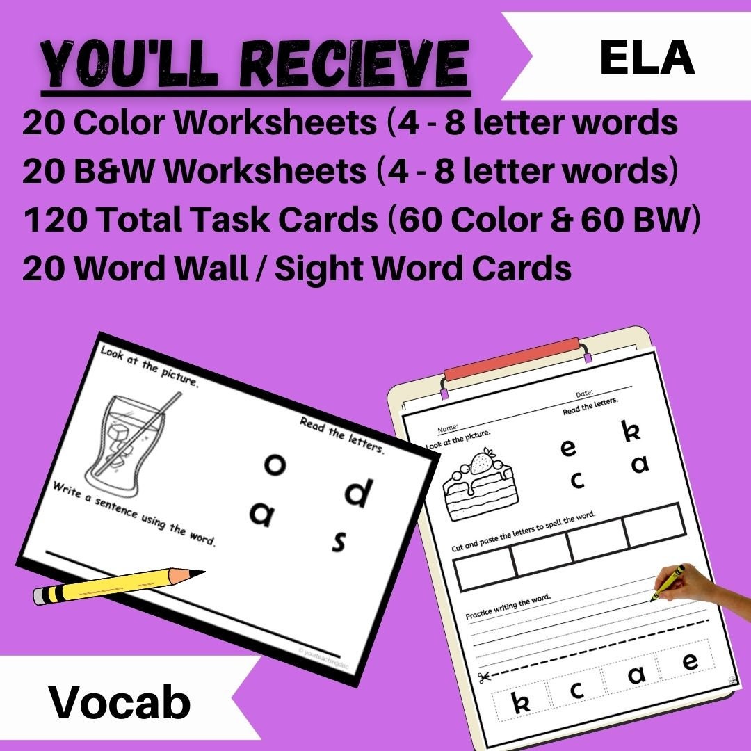 Fast food sight word printable worksheets task cards word etsy