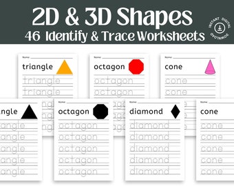 2D and 3D Shapes Worksheets for Kids, Printable Geometry Activities, Math Practice Special Education, Homeschool, Math Centers & Homework