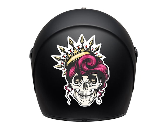 Sticker casque moto / autocollant / étanche / tête de mort fille avec  couronne