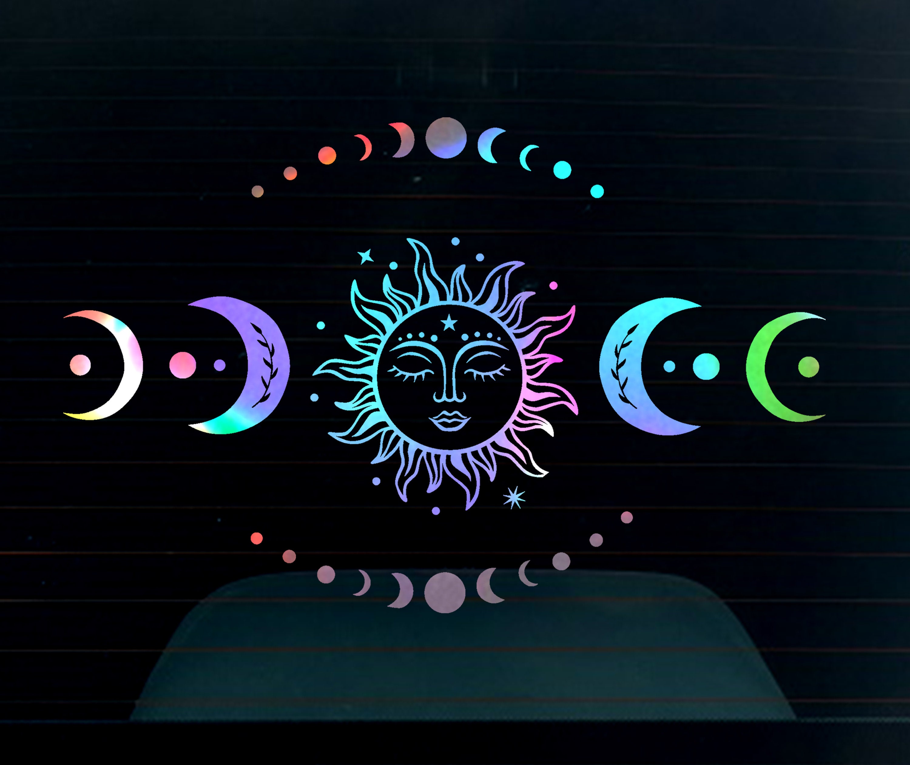 Holographic Boho Sun and Moon Car Decal / Camper Sticker / Van Etsy