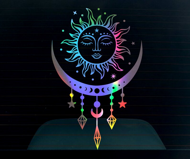 Holographic Boho Sun and Moon Car Decal / Camper Sticker / Van Etsy