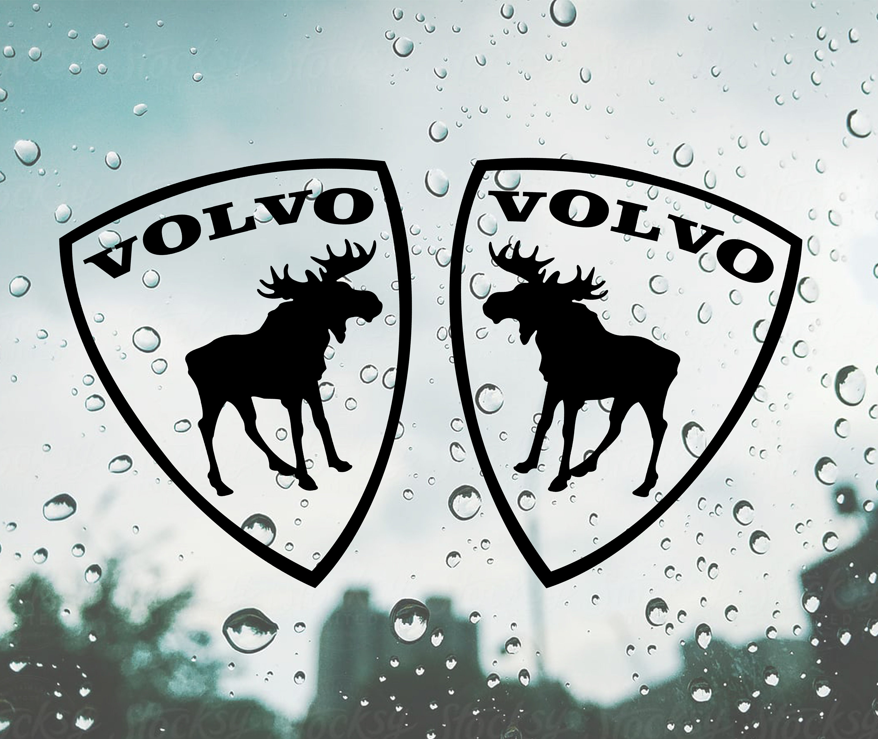 Elch mit Volvo Schriftzug Aufkleber Paar