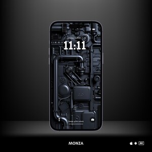 Puede incluir: Un teléfono inteligente negro con una pantalla de bloqueo que muestra un diseño mecánico complejo. La hora es 11:11 y la fecha es viernes, 20 de abril. El texto "Deslizar hacia arriba para desbloquear" es visible en la parte inferior de la pantalla.
