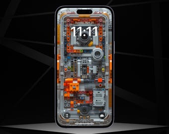 Fondo de pantalla para móvil con estructura interna cibernética / Diseño distópico de alta tecnología (Descarga digital)