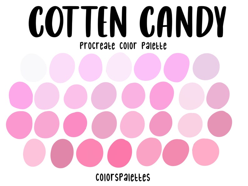 Peut inclure: Palette de couleurs Procreate Cotton Candy avec 36 nuances de rose, du clair au fonc&eacute;, dispos&eacute;es en demi-cercle.