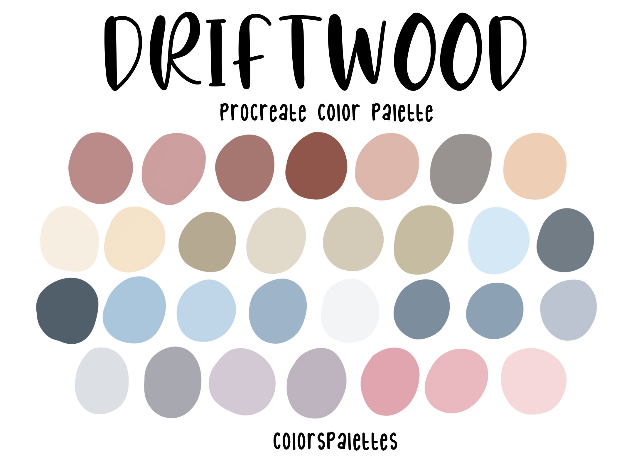 Paleta de cores Procreate Driftwood – Amostras de neutros costeiros para arte digital da ColorsPalettes