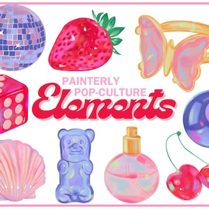 Funky Painterly Pop-Culture Elements Pack - 30 Transparente PNG-Elemente | Clipart, Photoshop, Grafikdesign, Illustrator, Procreate