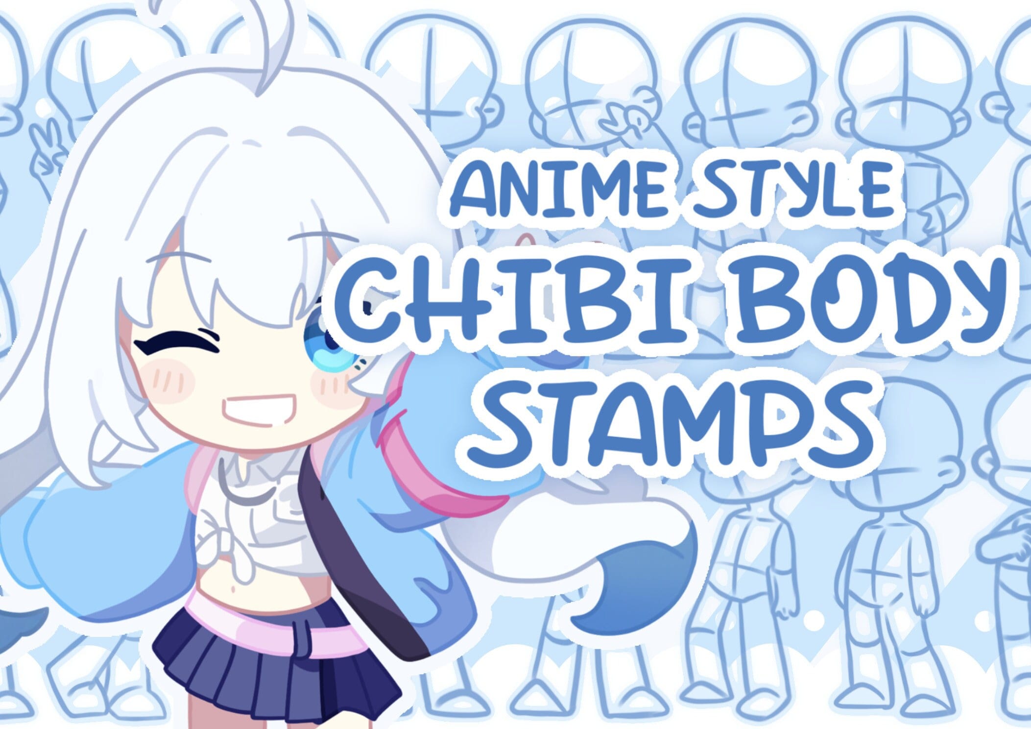 Anime Chibi Base Stamps for Procreate – 60 Body & Head Guides Brush Set for iPad