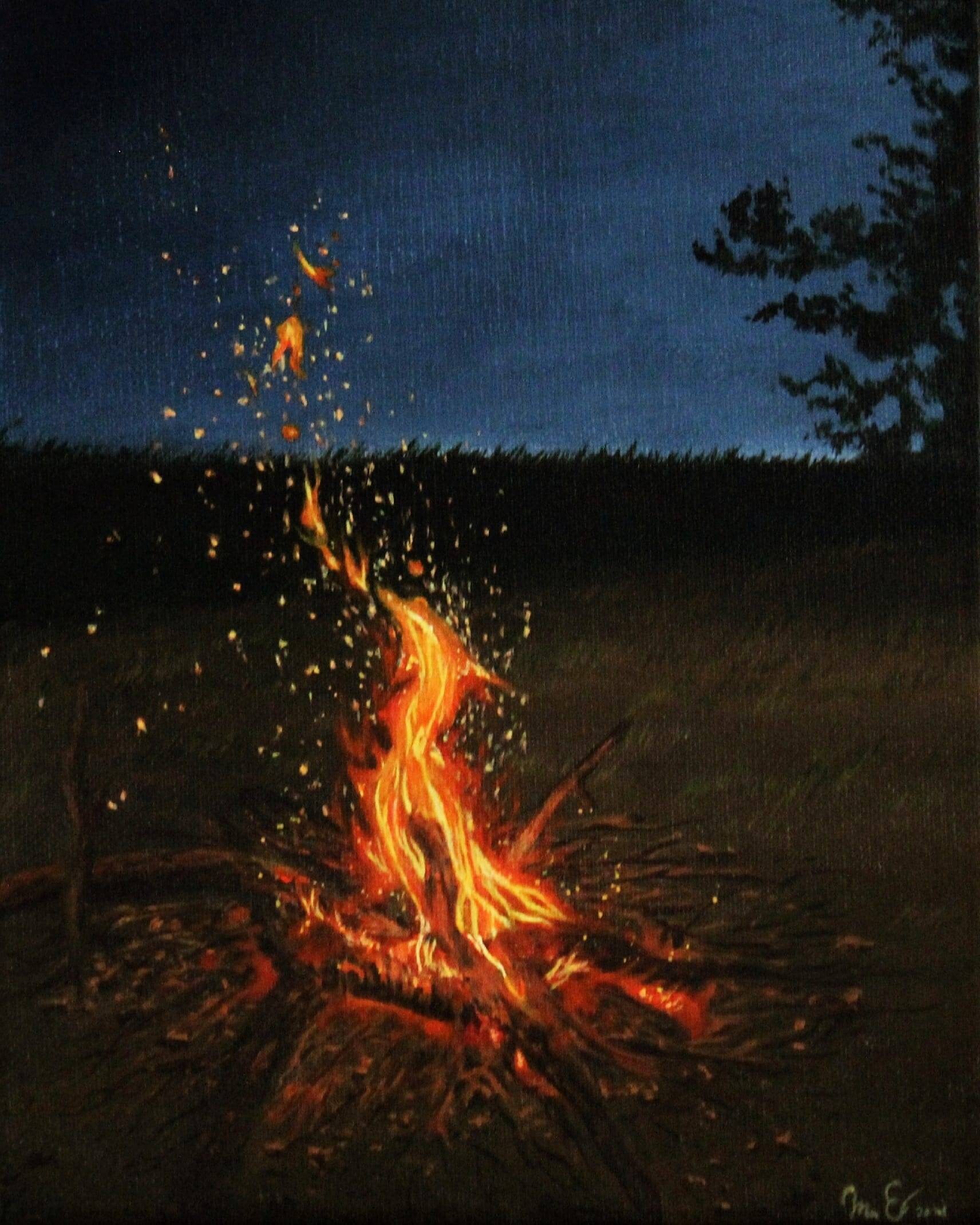 Campfire acrylic painting canvas wall art outdoors Etsy