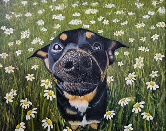 Custom Hand-Painted Pet Portrait: Oil Painting on Canvas, Pet Memorial