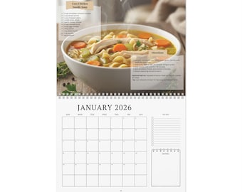 Calendario da parete per zuppe 2026 / Ricette mensili, decorazioni per la cucina