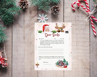Modello di lettera di Babbo Natale stampabile e carino per bambini - Adorabile lista dei desideri di Natale - Attività divertente per le vacanze con le lettere a Babbo Natale!