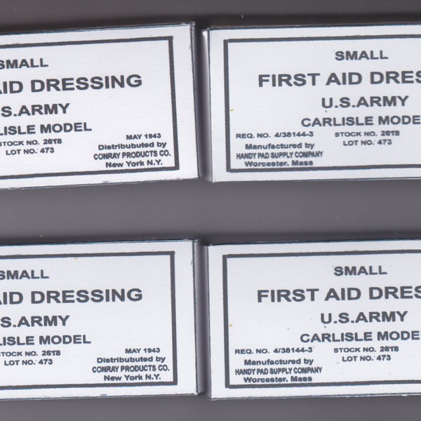 Set of 4 REPRODUCTION WW2  American small Carlisle First Aid Dressing Boxes (Empty)