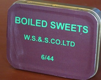 2 oz  FILLED STORAGE TIN With WW2 British Army Boiled Sweet Label Tin Contains Boiled Sweets