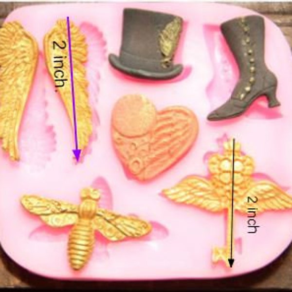 steampunk shoe hat key  silicone mold steam punk boot key mold wings fondant mold  resin mold clay mold polymer clay mold