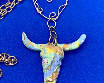 Longhorn necklace country western cow head bull head longhorn skull necklace